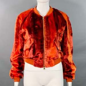 SIES MARJAN Orange Velvet Zip Up Cropped Bomber Jacket